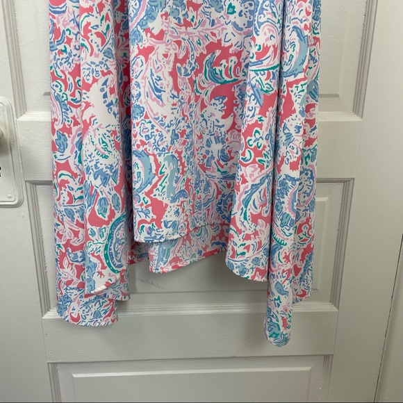 Antibes Blanc Blue Pink Floral V-Neck Cami Strap Butterfly Hem Swing Sundress S - Picture 4 of 11